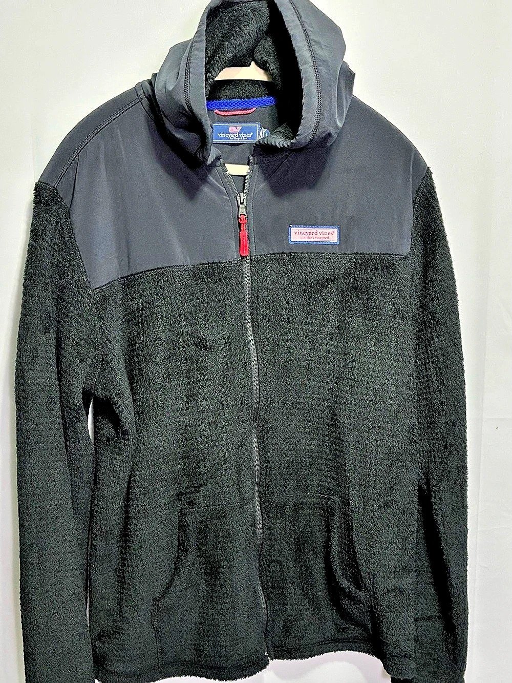 Vineyard Vines Men’s Large Black Sherpa Fleece Full Zip Hooded Jacket